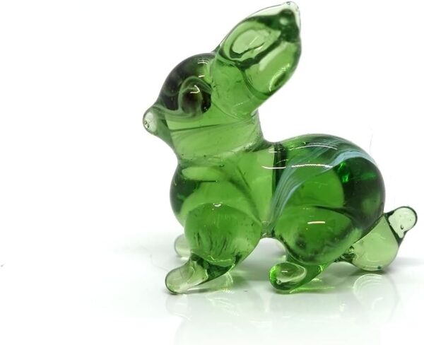 Rabbit Tiny Micro Figurines Hand Blown Glass Art Animals Collectible Gift Home Decor (Dark Green) - Image 2