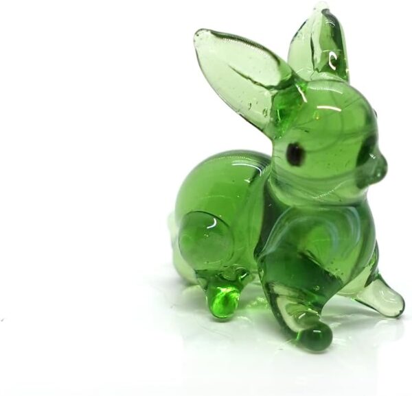 Rabbit Tiny Micro Figurines Hand Blown Glass Art Animals Collectible Gift Home Decor (Dark Green) - Image 4
