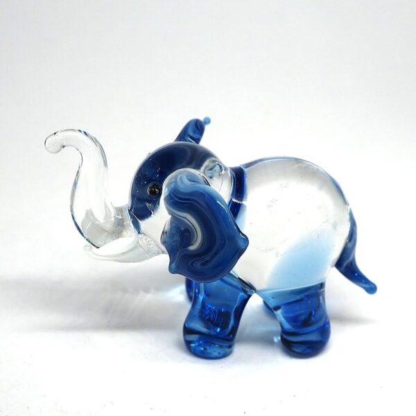 ZOOCRAFT Lucky Elephant Figurines Blue Hand Blown Art Glass Collectible Animal Ornament Gift Decor, 1.5 x 2.5 x 1.8 inches - Image 2