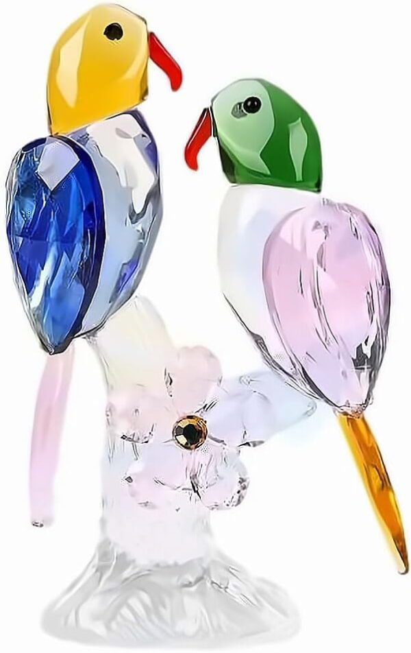 Glass Birds Figurines Collectibles Art Crystal Parrot Animal Figurines Craft Ornament Home Table Decor,Gift Boxed (Pink)