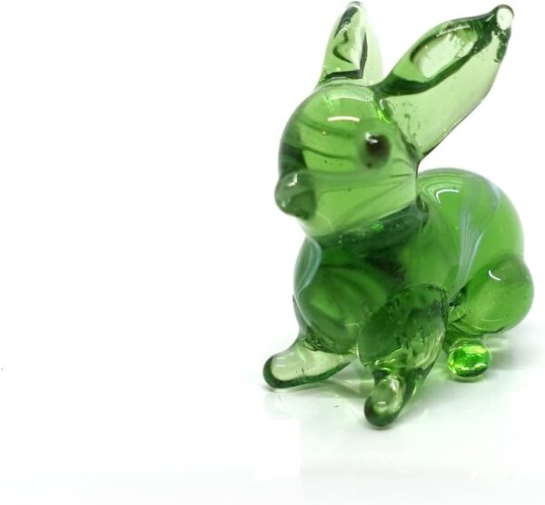 Rabbit Tiny Micro Figurines Hand Blown Glass Art Animals Collectible Gift Home Decor (Dark Green) - Image 3