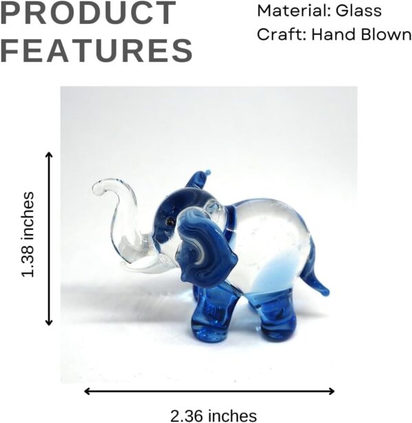 ZOOCRAFT Lucky Elephant Figurines Blue Hand Blown Art Glass Collectible Animal Ornament Gift Decor, 1.5 x 2.5 x 1.8 inches - Image 6