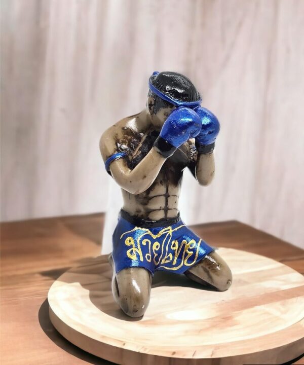 Muay Thai 5¼" High Blue Wai Khru Or Showing Respect to Boxer Teacher Basic Movement Muaythai Boxing Martial Arts 3D Resin Decorative Figurine Thailand Souvenir Collectible Decor Gift - Image 4