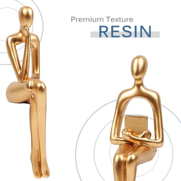 3PCS Gold Accent Decor Sculpture, Thinker Statue Abstract Art Resin Statue, Collectible Figurines for Office Home Desktop Decor - Image 3