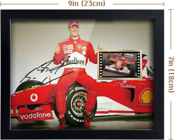 ORIMAMI Signed Michael Schumacher Poster Wooden Framed Photo Art Decor 8x6 Inches,with 1x35mm Film Display,Cool Collectible Gifts for F1 Ferrari Racing Fans - Image 5
