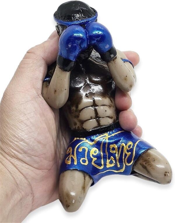 Muay Thai 5¼" High Blue Wai Khru Or Showing Respect to Boxer Teacher Basic Movement Muaythai Boxing Martial Arts 3D Resin Decorative Figurine Thailand Souvenir Collectible Decor Gift - Image 2