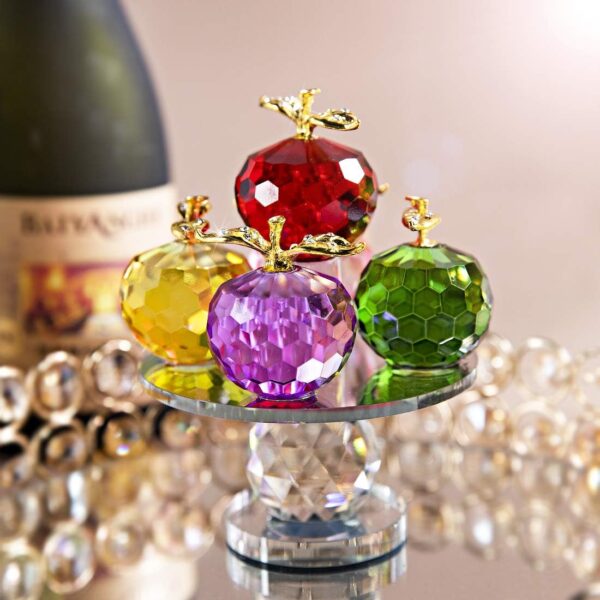 QFkris 5.1inches Height, 5 Colors Crystal Faceted Apples Ornament, Glass Apple Figurines Collectibles with Rotatable Base for Home Table Decor - Image 6