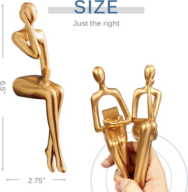 3PCS Gold Accent Decor Sculpture, Thinker Statue Abstract Art Resin Statue, Collectible Figurines for Office Home Desktop Decor - Image 2