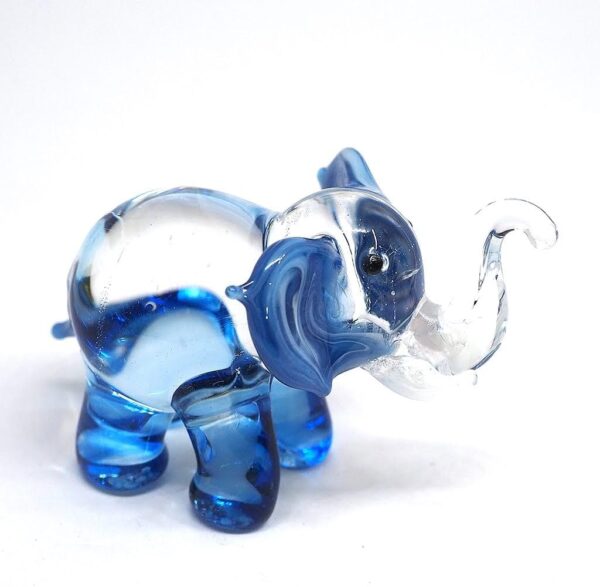 ZOOCRAFT Lucky Elephant Figurines Blue Hand Blown Art Glass Collectible Animal Ornament Gift Decor, 1.5 x 2.5 x 1.8 inches