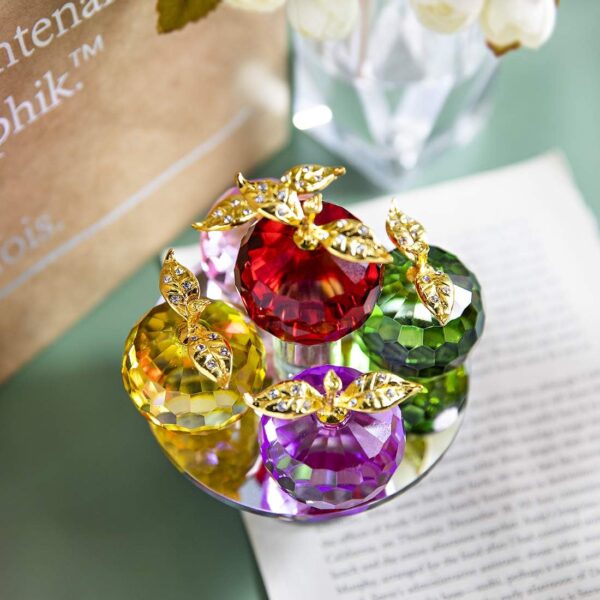 QFkris 5.1inches Height, 5 Colors Crystal Faceted Apples Ornament, Glass Apple Figurines Collectibles with Rotatable Base for Home Table Decor - Image 5