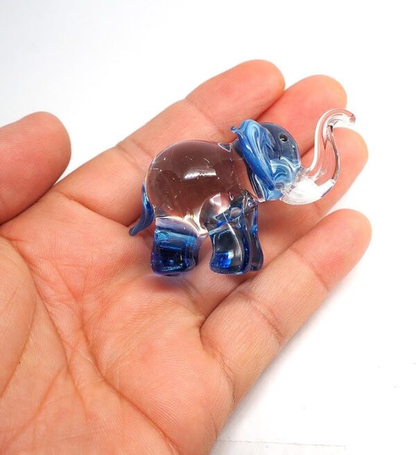 ZOOCRAFT Lucky Elephant Figurines Blue Hand Blown Art Glass Collectible Animal Ornament Gift Decor, 1.5 x 2.5 x 1.8 inches - Image 9