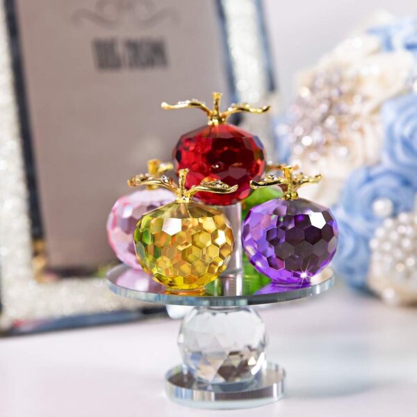 QFkris 5.1inches Height, 5 Colors Crystal Faceted Apples Ornament, Glass Apple Figurines Collectibles with Rotatable Base for Home Table Decor - Image 3