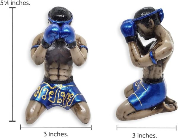 Muay Thai 5¼" High Blue Wai Khru Or Showing Respect to Boxer Teacher Basic Movement Muaythai Boxing Martial Arts 3D Resin Decorative Figurine Thailand Souvenir Collectible Decor Gift - Image 3