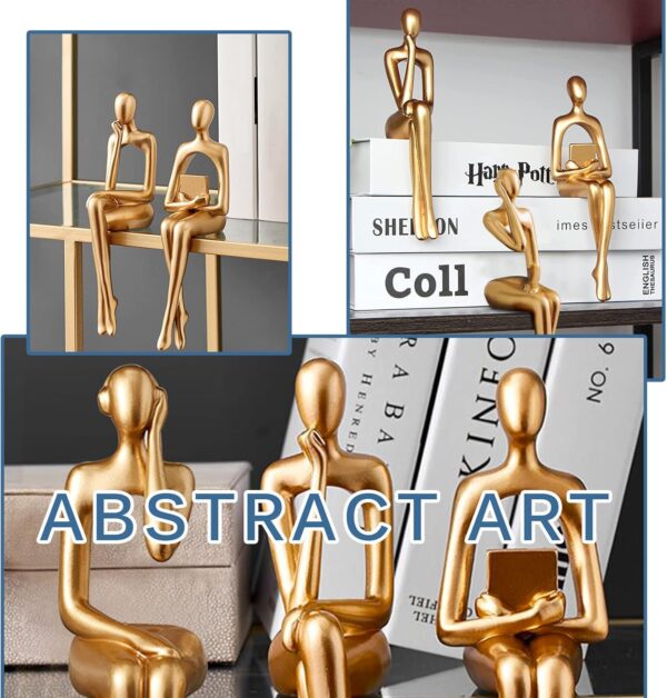 3PCS Gold Accent Decor Sculpture, Thinker Statue Abstract Art Resin Statue, Collectible Figurines for Office Home Desktop Decor - Image 6