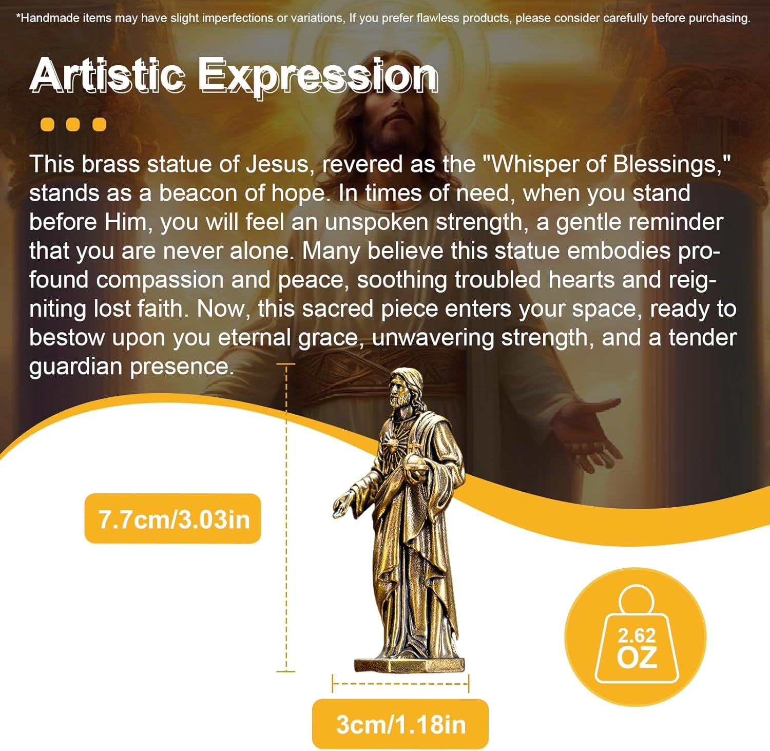 CHOVY 1PC, Handcrafted Jesus Christ Brass Statue – Antique Religious Art Decor, Ideal for Home or Office Display | Unique Collectible, Perfect Christian Gift & Scene Decoration - Image 6