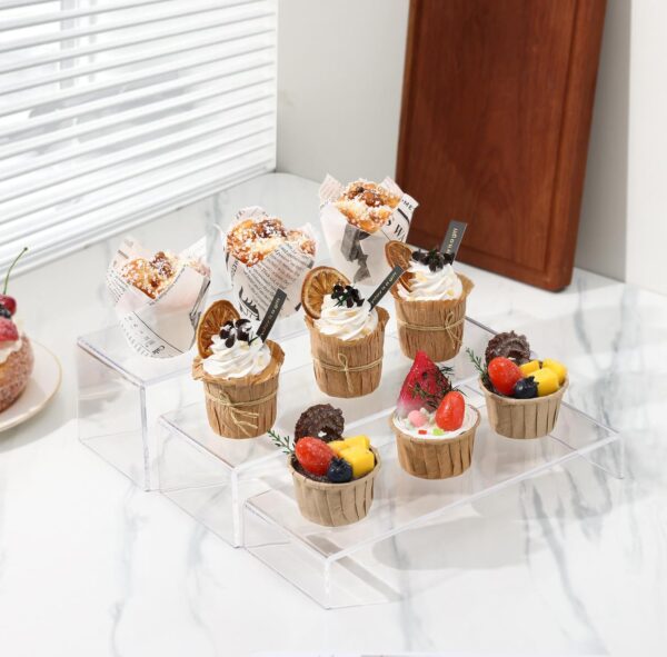 ANDGOO Large Acrylic Risers, Clear Rectangular Showcase Collectibles Display Shelf- 4Set - Image 6