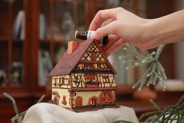 Ceramic Art Tealight Candle Holder Room Decoration Handcrafted Collectible Miniature Light House Timbeed House in Kaysersberg, Alsace, France B273AR - Image 2
