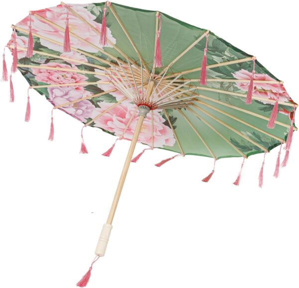 THY COLLECTIBLES Classic Chinese Art Asian Style 22" Kids' Size Silk Parasol Umbrella with Tassels for Wedding Parties, Photography, Costumes, Cosplay, Decoration And Other Events - Image 2