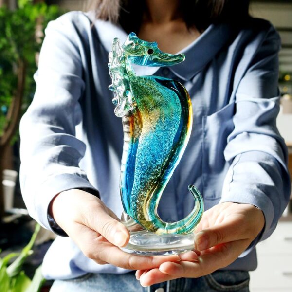 QFkris Handmade Glass Blue Seahorse Collectible Art Glass Blown Animal Figurine - Image 5