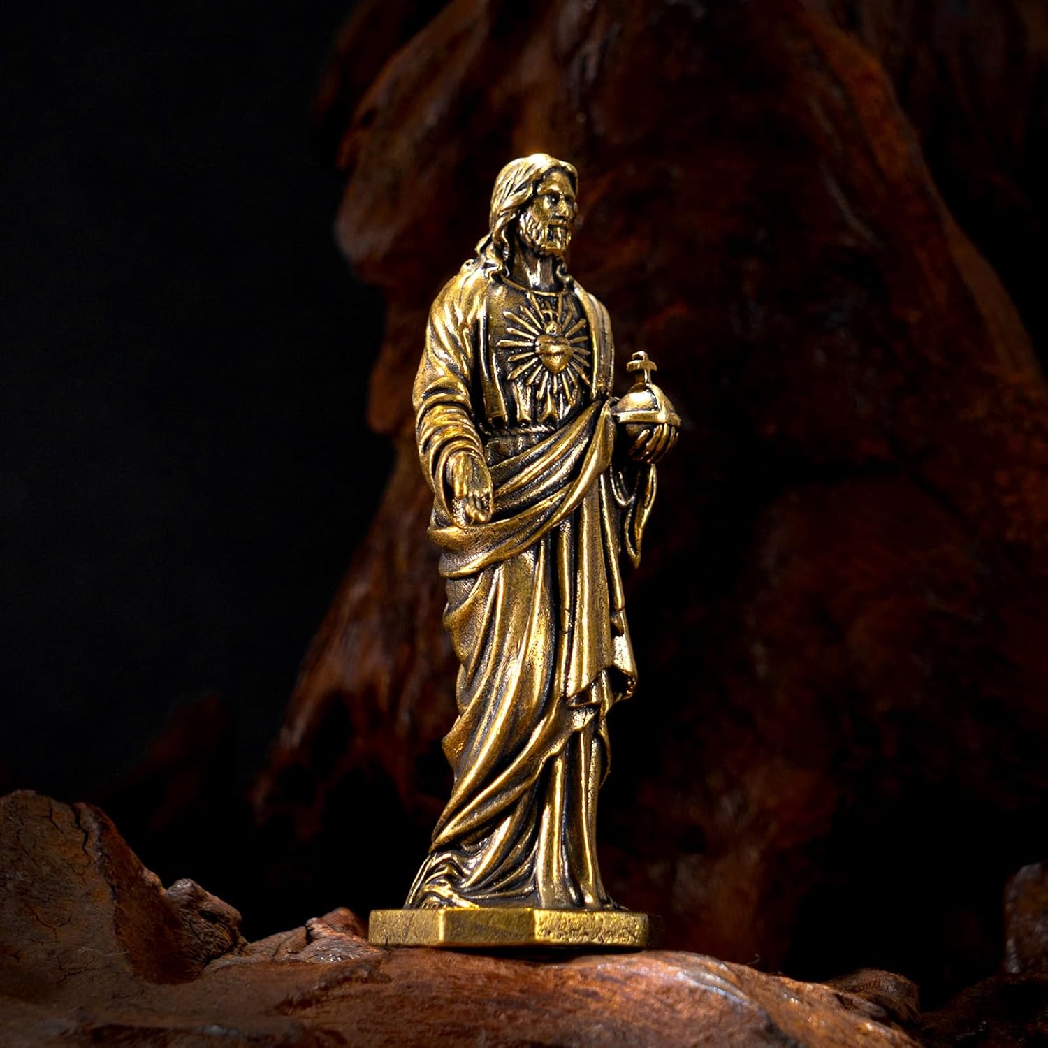 CHOVY 1PC, Handcrafted Jesus Christ Brass Statue – Antique Religious Art Decor, Ideal for Home or Office Display | Unique Collectible, Perfect Christian Gift & Scene Decoration - Image 3