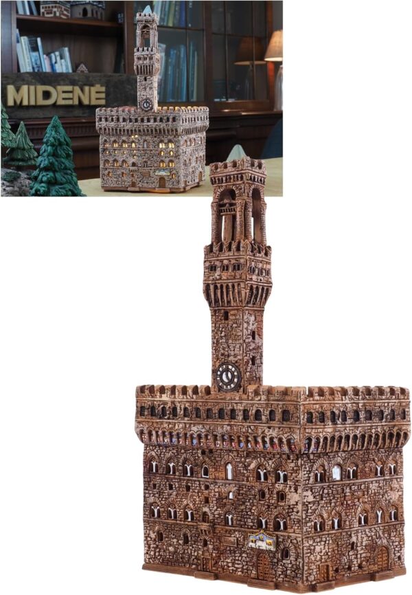 Ceramic Art Tealight Candle Holder Room Decoration Handcrafted Collectible Miniature Light House Palazzo Vecchio in Florence, Italy D389N