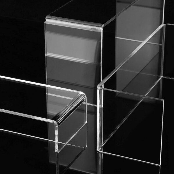 ANDGOO Large Acrylic Risers, Clear Rectangular Showcase Collectibles Display Shelf- 4Set - Image 5