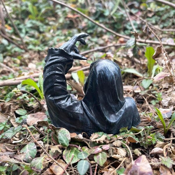 Set of 3 Grim Reaper Sitting Statue + Half Robe Statue with Scary Paw Gothic Scary Art Decor Black Robe Mystery Man Creepy Outdoor Indoor Home Decor - Image 6