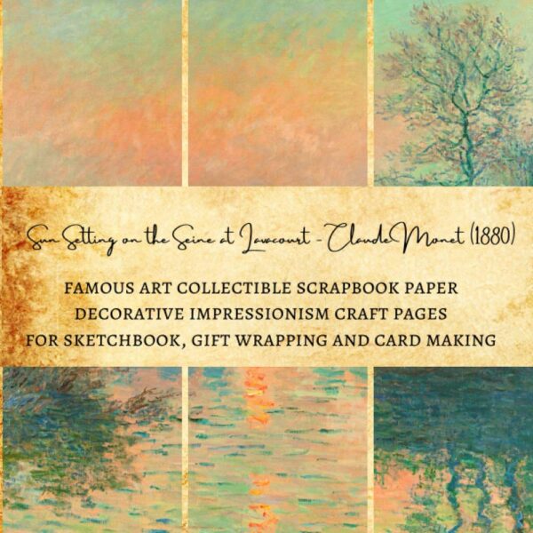 Sun Setting on the Seine at Lavacourt - Claude Monet (1880) | Famous Art Collectible Scrapbook Paper | Decorative Impressionism Craft Pages for ... and Card Making: Premium Scrapbooking Sheets