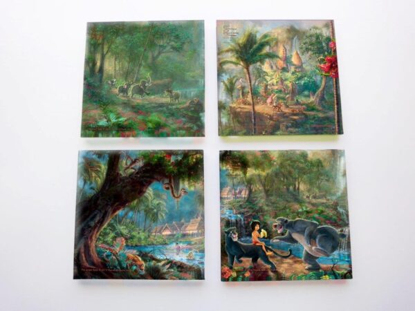 Disney The Jungle Book Glass Coaster Set - Thomas Kinkade - Comes with Stylish Modern Wooden Holder