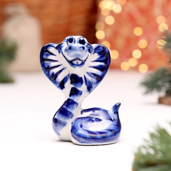 AEVVV Ceramic Figurine 2.8 in Snake Symbol Year 2025 Handmade Gzhel Souvenir Hand-Painted Blue White Folk Art Home Decor Interior Collectible Gift
