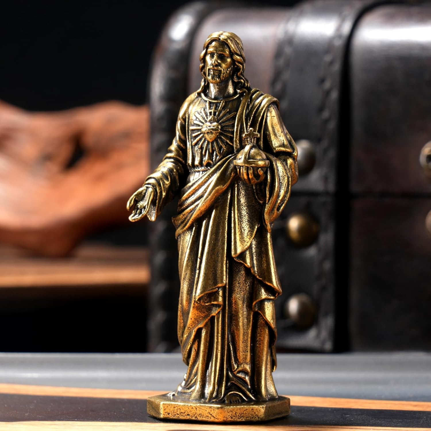 CHOVY 1PC, Handcrafted Jesus Christ Brass Statue – Antique Religious Art Decor, Ideal for Home or Office Display | Unique Collectible, Perfect Christian Gift & Scene Decoration - Image 2