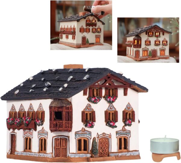 Ceramic Art Tealight Candle Holder Room Decoration Handcrafted Collectible Miniature Light House House in Garmischpartenkirchen, Bavaria, Germany B265AR