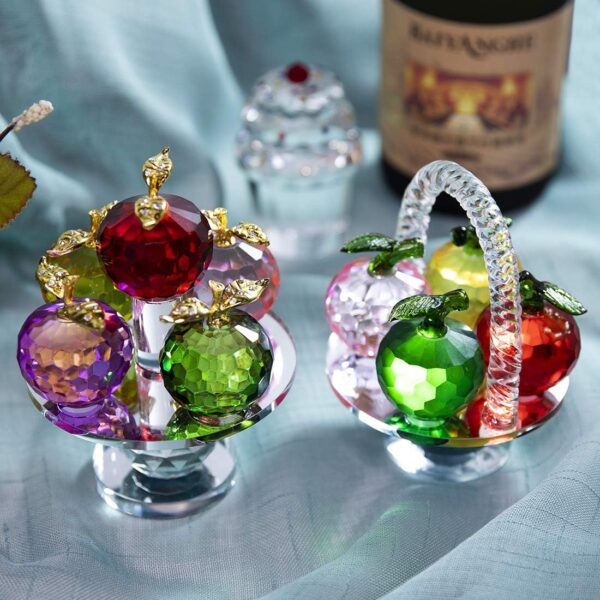 QFkris 5.1inches Height, 5 Colors Crystal Faceted Apples Ornament, Glass Apple Figurines Collectibles with Rotatable Base for Home Table Decor - Image 7