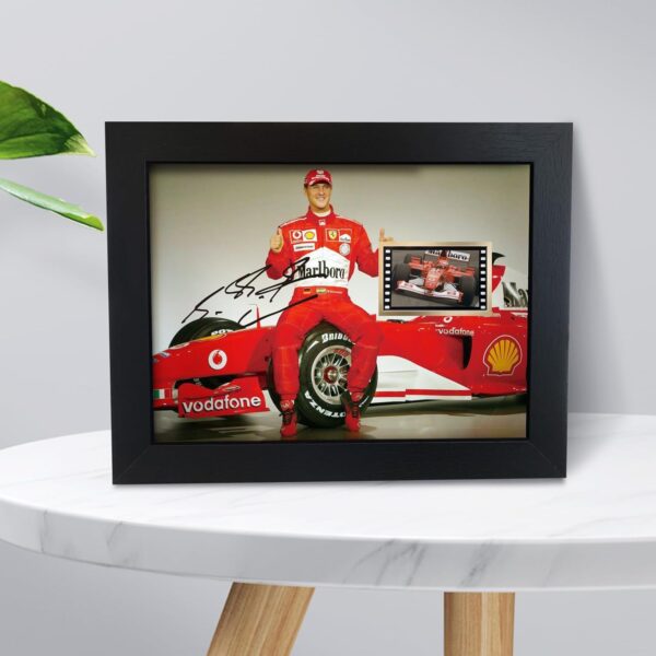 ORIMAMI Signed Michael Schumacher Poster Wooden Framed Photo Art Decor 8x6 Inches,with 1x35mm Film Display,Cool Collectible Gifts for F1 Ferrari Racing Fans - Image 2