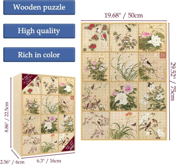 Bristlegrass Wooden Jigsaw Puzzles for Adults 1000 Pieces Chinese Landscape Flowers and Birds 12 Collection Gifts Art Collectibles Decorative Painting Puzzles (1000 pcs)