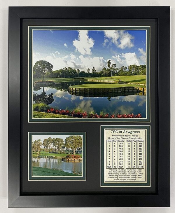 TPC Sawgrass Hole #17 at The Players Championship Collectible | Framed Photo Collage Wall Art Decor - 12"x15" | Legends Never Die, Model: 12969U Black