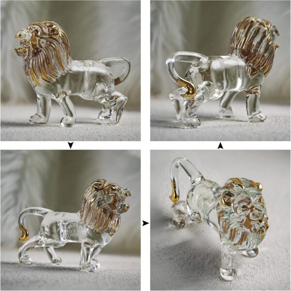 YU FENG 5.5inch Crystal Lion Figurine Collectible,Blown Painted Glass Art Wildlife Animal Sculpture Ornament Handmade Crystal Paperweight Decor Gifts,Clear - Image 6