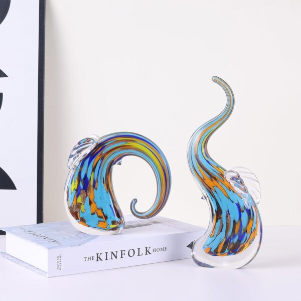 suruim Hand Blown Glass Elephant Figurines Crystal Glass Art Elephants Statue Home Decor Glass Ornament Animal Collectible (Green) - Image 5