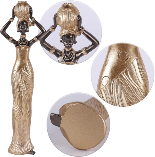 XINGYAN Unique African Lady Statues with Rich Tribal Essence,Sculptures for Home Decor,Weddings and Holidays,Exquisite Handcrafted Collectibles for Art Lovers (Model D) - Image 3