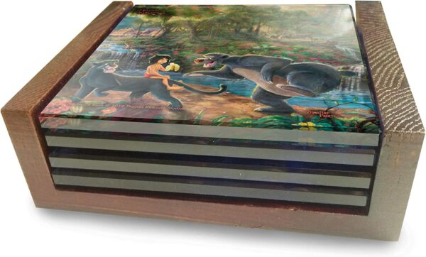 Disney The Jungle Book Glass Coaster Set - Thomas Kinkade - Comes with Stylish Modern Wooden Holder - Image 3