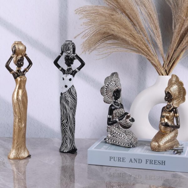 XINGYAN Unique African Lady Statues with Rich Tribal Essence,Sculptures for Home Decor,Weddings and Holidays,Exquisite Handcrafted Collectibles for Art Lovers (Model D) - Image 6