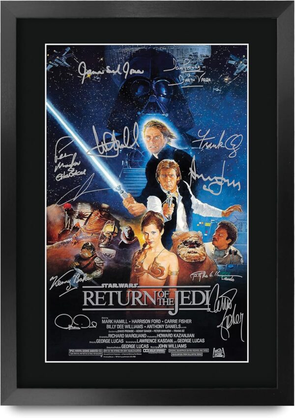 HWC Trading Star Wars - Return of the Jedi Movie Poster Cast Signed 16" x 12" Framed Gift Printed Autograph Film Print Photo Picture Display - 16 x 12 Inches Framed