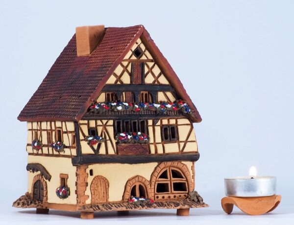Ceramic Art Tealight Candle Holder Room Decoration Handcrafted Collectible Miniature Light House Timbeed House in Kaysersberg, Alsace, France B273AR - Image 8