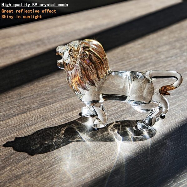 YU FENG 5.5inch Crystal Lion Figurine Collectible,Blown Painted Glass Art Wildlife Animal Sculpture Ornament Handmade Crystal Paperweight Decor Gifts,Clear - Image 3