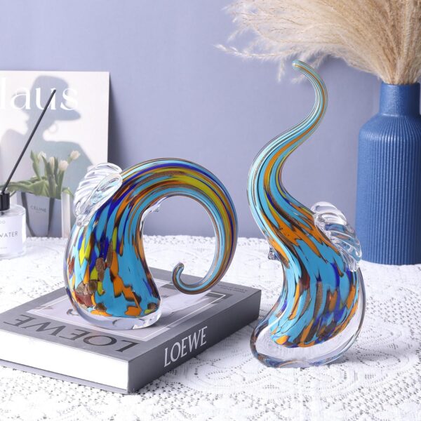 suruim Hand Blown Glass Elephant Figurines Crystal Glass Art Elephants Statue Home Decor Glass Ornament Animal Collectible (Green) - Image 3