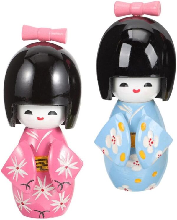 STOBAZA Japanese Wood Kimonos Doll: 2pcs Asian Geisha Doll Kimono Girl Statues Cute Asian Dolls Japanese Art Collectible Figurines for Home Office Bedroom Decorations