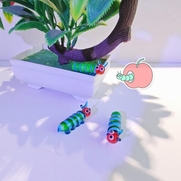 Hand Blown Glass Caterpillar Figurines, Blown Glass Art Animal Figurine for Collectible, Home Office Desk Tabletop Decorations, Set of 2 - Image 2