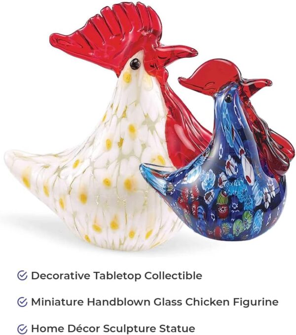 SAGEFINDS Art Glass Rooster | Decorative Tabletop Collectible | Miniature Handblown Glass Chicken Figurine | Home Décor Sculpture Statue | Blue - Image 3