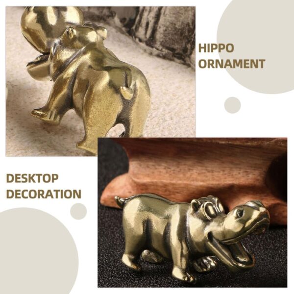 SUPVOX Brass Hippo Figurine, 2pcs Hippo Statues Animals Figurine Retro Hippo Collectible Art Miniature Tea Pet Desktop Ornament Crafts Accessories Collection - Image 4