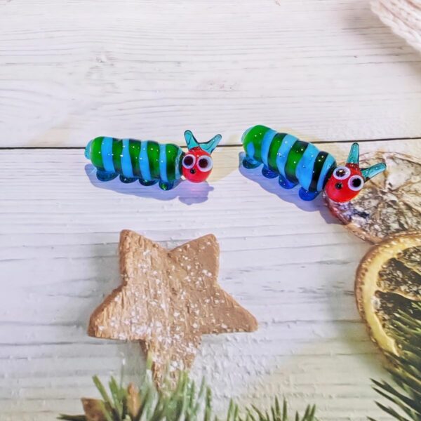 Hand Blown Glass Caterpillar Figurines, Blown Glass Art Animal Figurine for Collectible, Home Office Desk Tabletop Decorations, Set of 2 - Image 6